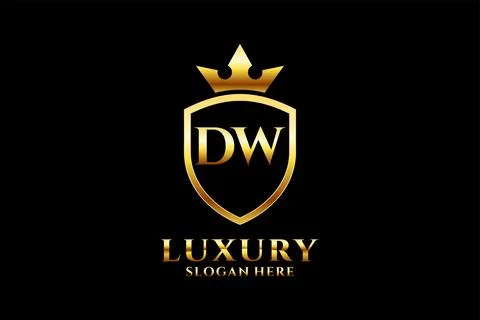 Initial DW elegant luxury monogram logo or badge template with scrolls and .. Stock Illustration