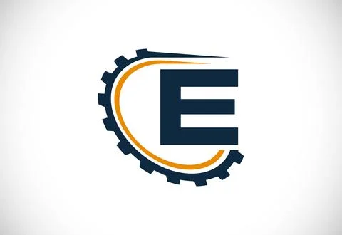 Initial E alphabet with a gear. Gear engineer logo design. Logo for automot.. Illustrazione stock