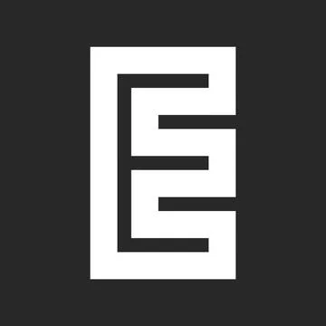 Initial E bold letter logo monogram from wide white stripes on a black back.. 스톡 일러스트
