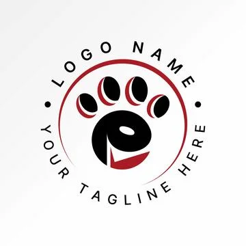 Initial E font like face and dog foot step print animal rescue medical pets Stock Illustration