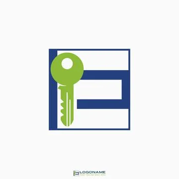 Initial E font negative space house door key to typography home property Illustrazione stock