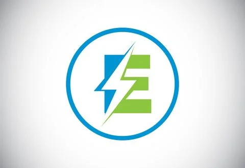 Initial E letter logo design with lighting thunder bolt. Electric bolt lett.. Stock Illustration