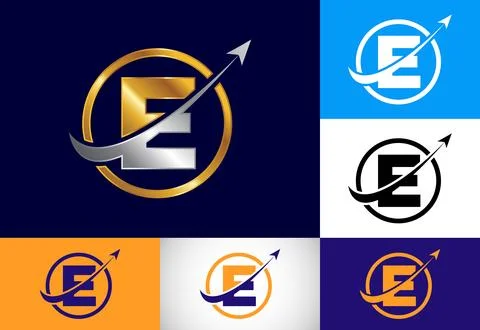Initial E monogram alphabet symbol design incorporated with the arrow. Fina.. Stock Illustration