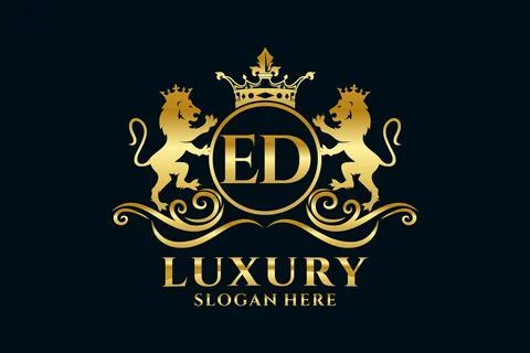 Initial ED Letter Lion Royal Luxury Logo template in vector art for luxurio.. Stock Illustration