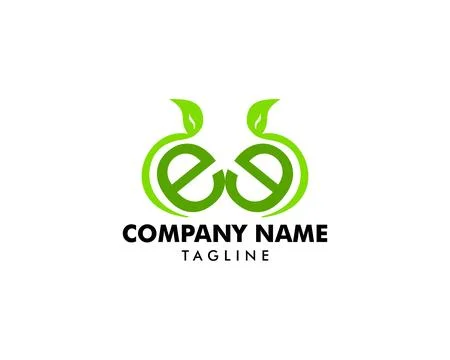 Initial EE Letter Abstract Green Leaf Logo Design Stock Illustration