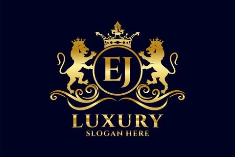 Initial EJ Letter Lion Royal Luxury Logo template in vector art for luxurio.. Stock Illustration