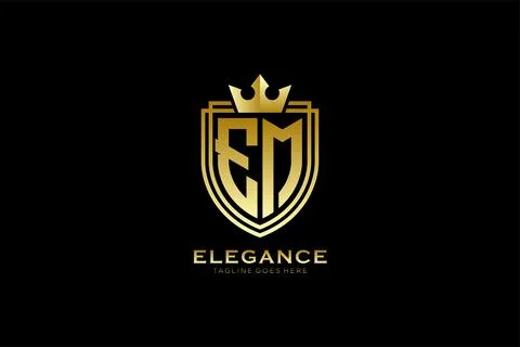 Initial EM elegant luxury monogram logo or badge template with scrolls and .. Stock Illustration