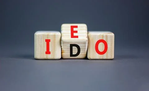 Initial exchange or DEX offering symbol. Concept words abbreviation IEO or .. Stock Photos