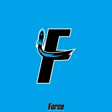 Initial F font with rocket jet force monogram tech booster space startup fast Stock Illustration