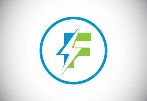 Initial F letter logo design with lighting thunder bolt. Electric bolt lett.. Stock Illustration