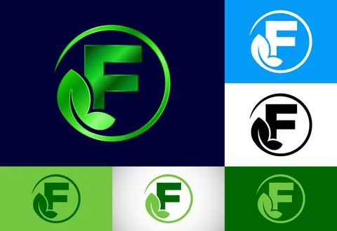 Initial F monogram alphabet with leaf. Eco-friendly logo concept. Font embl.. Stock Illustration