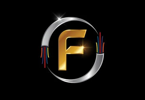 Initial F monogram letter alphabet with electric wire, optical fiber cable... Stock Illustration