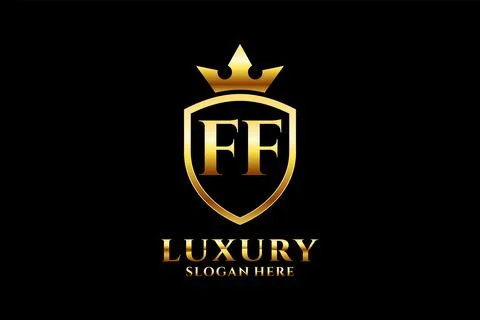 Initial FF elegant luxury monogram logo or badge template with scrolls and .. Stock Illustration