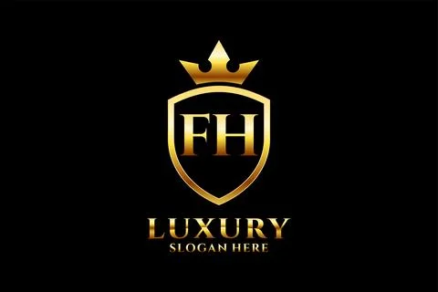 Initial FH elegant luxury monogram logo or badge template with scrolls and .. Stock Illustration