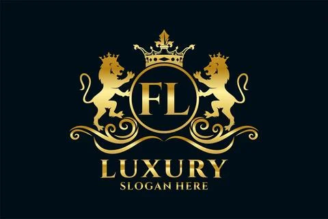 Initial FL Letter Lion Royal Luxury Logo template in vector art for luxurio.. Stock Illustration