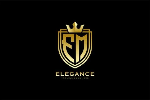 Initial FM elegant luxury monogram logo or badge template with scrolls and .. Stock Illustration