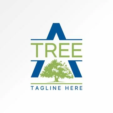 Initial A font big tree rainforest garden art to monogram typography branding Stock Illustration