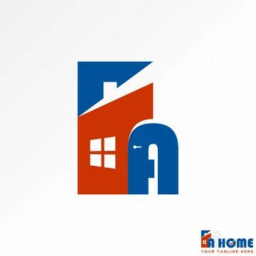 Initial A font like door on home property exterior architect building house Ilustración de archivo