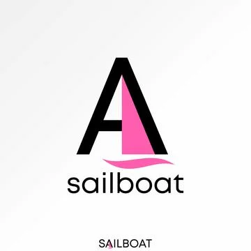 Initial A font sailboat and wave coast floting sailor fishing vacation trip Stock Illustration