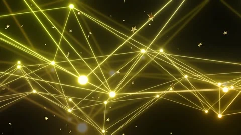 Initial frame starting pulsing and reconfiguring glowing golden network, Stock Footage 335761834