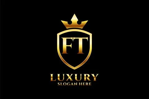 Initial FT elegant luxury monogram logo or badge template with scrolls and .. Stock Illustration