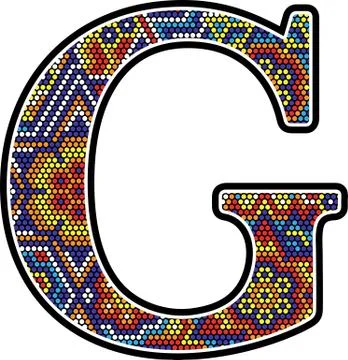 Initial g with colorful dots abstract design with mexican huichol art style Stock Illustration