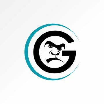 Initial G font gorilla face angry negative space predator danger strong ape Stock Illustration