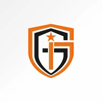 Initial G GI GGI font on badge guard star tech protection strong sport studio Stock Illustration