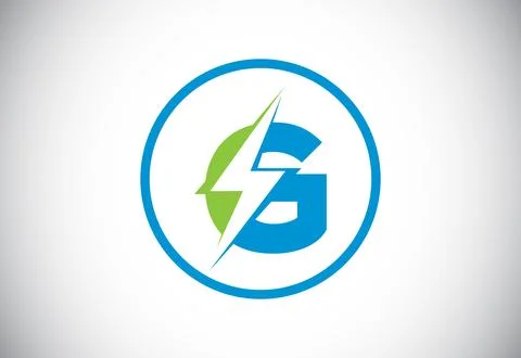 Initial G letter logo design with lighting thunder bolt. Electric bolt lett.. Stock Illustration