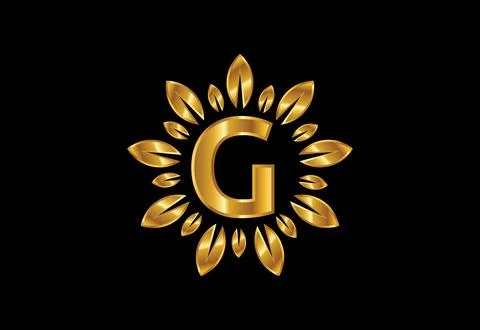 Initial G monogram letter alphabet with golden leaf wreath.Flower logo desi.. Stock Illustration