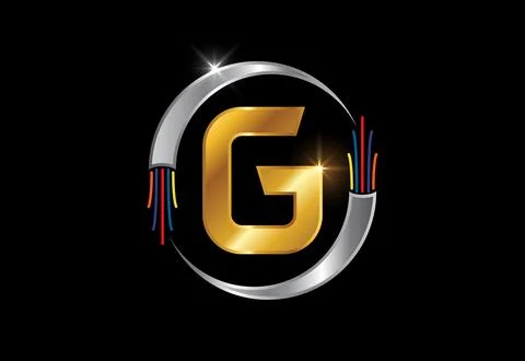 Initial G monogram letter alphabet with electric wire, optical fiber cable... Stock Illustration