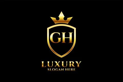Initial GH elegant luxury monogram logo or badge template with scrolls and .. Stock Illustration