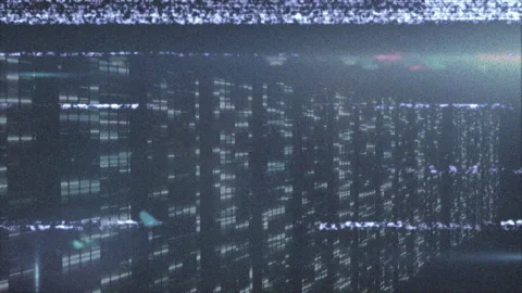 Initial glitch line snaking across data wall, pixel clusters flickering and 動画素材 312415860
