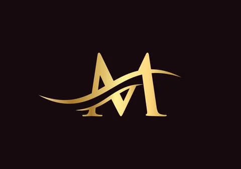 Initial Gold letter M logo design. M logo design with modern trendy Stock Illustration