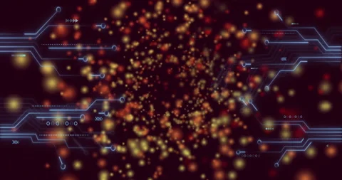 Initial golden specks emerging at left interface drifting inward, swirling into Video stock 312481924