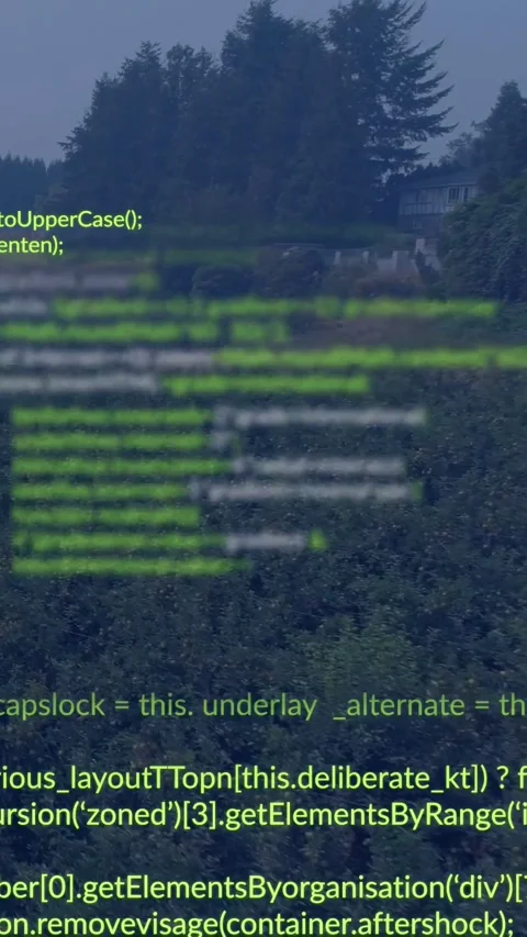 Initial green band appearing over rural field translucent code overlay scrolling Stock Footage 334317492