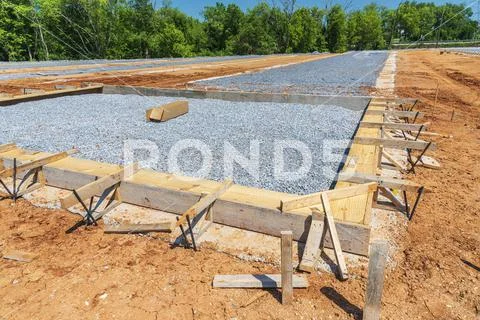 Initial Ground Work For Pouring Concrete Slabs at New Construction ...