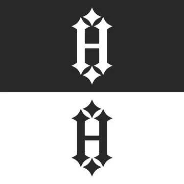 Initial H letter gothic monogram logo set with sharp edges, bold serif font.. イラスト素材