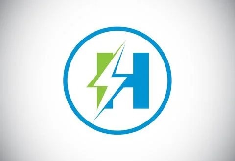 Initial H letter logo design with lighting thunder bolt. Electric bolt lett.. Stock Illustration