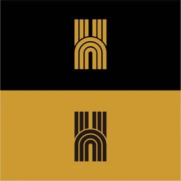 Initial H letter monogram linear pattern, gold and black parallel lines creat Illustrazione stock