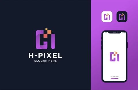 Initial h logo negative space best for technology business Stock Illustration