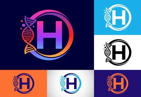 Initial H monogram alphabet in a circle with DNA. Genetics logo design conc.. 스톡 일러스트
