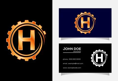 Initial H monogram alphabet in a gear spiral. Gear engineer logo design. Lo.. Stock Illustration