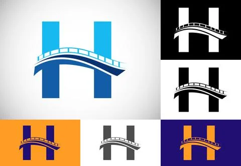 Initial H monogram letter alphabet with bridge sign. Abstract bridge logo d.. Ilustración de archivo
