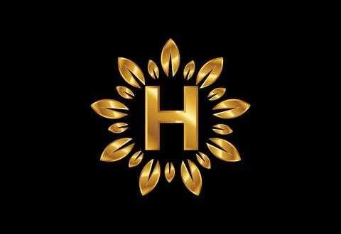 Initial H monogram letter alphabet with golden leaf wreath.Flower logo desi.. Stock Illustration