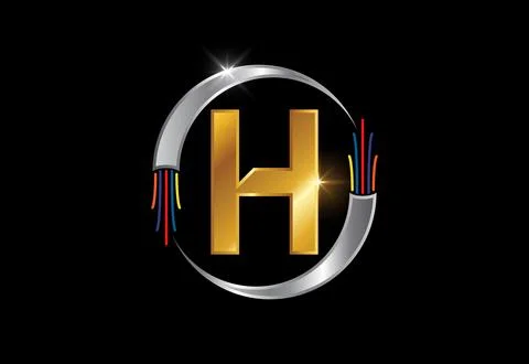 Initial H monogram letter alphabet with electric wire, optical fiber cable... Stock Illustration
