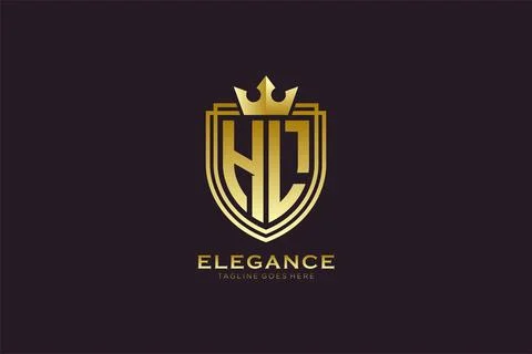 Initial HL elegant luxury monogram logo or badge template with scrolls and .. Stock Illustration
