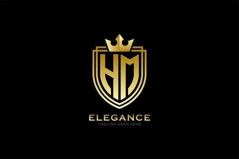 Initial HM elegant luxury monogram logo or badge template with scrolls and .. Illustrazione stock