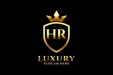 Initial HR elegant luxury monogram logo or badge template with scrolls and .. Stock Illustration