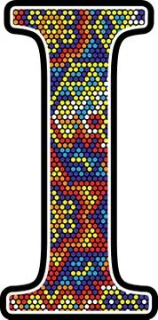 Initial i with colorful dots abstract design with mexican huichol art style i Stock Illustration
